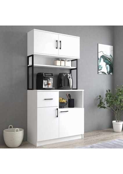 MTD0101 Inci 90 cm Kapaklı Çekmeceli Raflı Mutfak Dolabı Beyaz