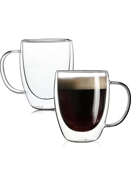 350ML Çift Katmanlı Kulplu Cam Bardak