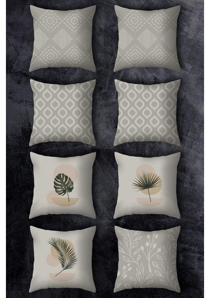 Menashop Çift Tarafı Baskılı 43X43 Kırlent Kılıfı 8'li Set Kombini