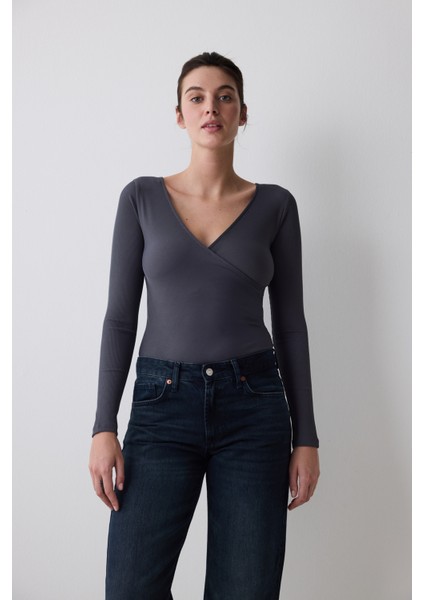 Antrasit Yaka Detay Uzun Kollu Bodysuit fiyatları