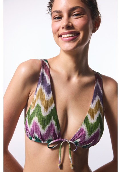 Celine Deep V Çok Renkli Bikini Üst