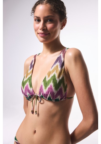 Celine Deep V Çok Renkli Bikini Üst