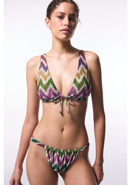 Celine Deep V Çok Renkli Bikini Üst
