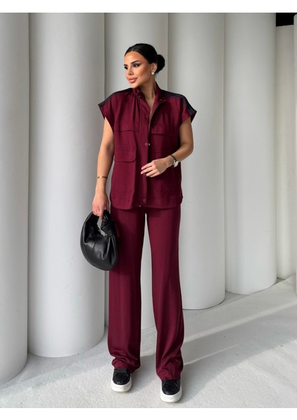 Egzotik Asortik Kadın Şerit Detaylı Kolsuz Oversize Sweat - Pantolon Modal Takım