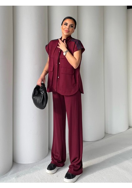 Egzotik Asortik Kadın Şerit Detaylı Kolsuz Oversize Sweat - Pantolon Modal Takım