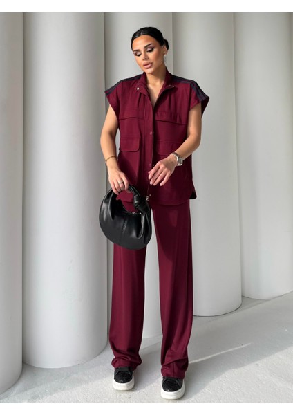 Egzotik Asortik Kadın Şerit Detaylı Kolsuz Oversize Sweat - Pantolon Modal Takım