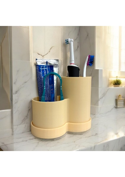 3D Baskı - Iki Bölmeli Diş Fırçalık - Banyo Organizer - Banyo Seti - Makyaj Organizer