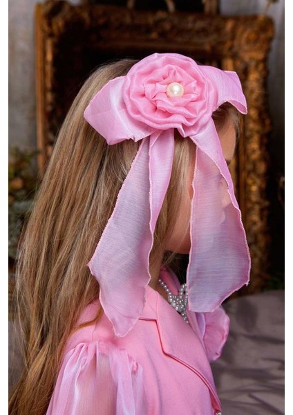 Kız Çocuk Bilekleri Inci Boncuk Işlemeli Kolları Şeffaf Kumaş Taş Düğme Detaylı Pembe Elbise fiyatları