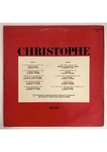 Christophe Greatest Hits Lp Plak (Orijinal Dönem Baskı) fiyatları
