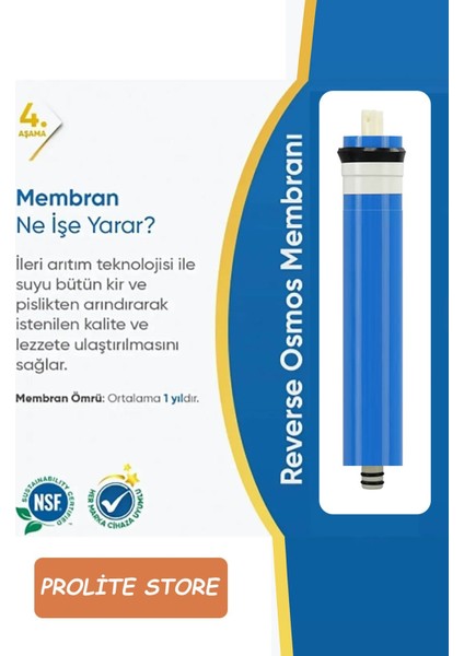 Kapalı Kasa Su Arıtma Cihazlarına Uyumlu 5'lı Filtre Seti 80 Gpd Membrane