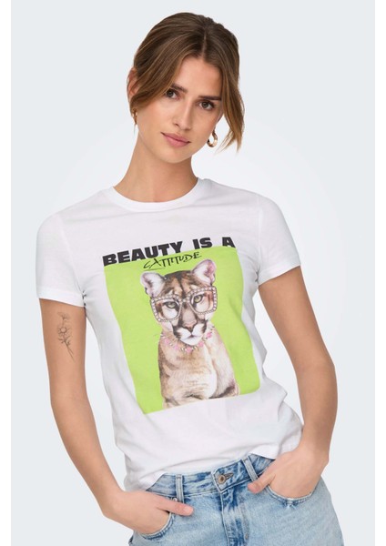 Onlvıbe Lıfe S/s Glasses Beyaz Kadın Kısa Kol T-Shirt