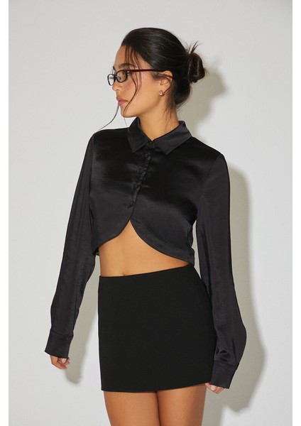 Saten Crop Gömlek