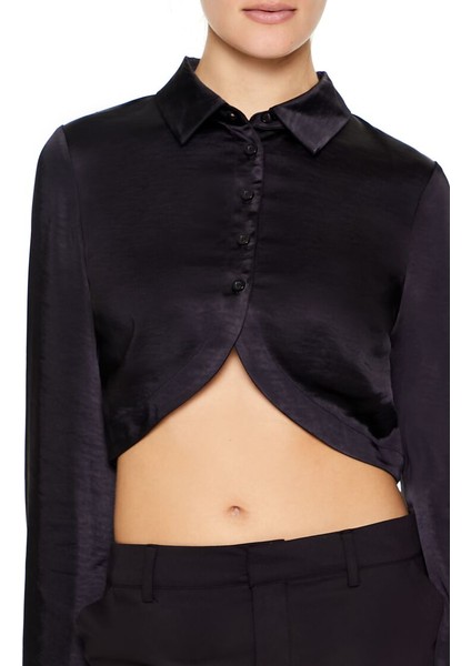 Saten Crop Gömlek modelleri