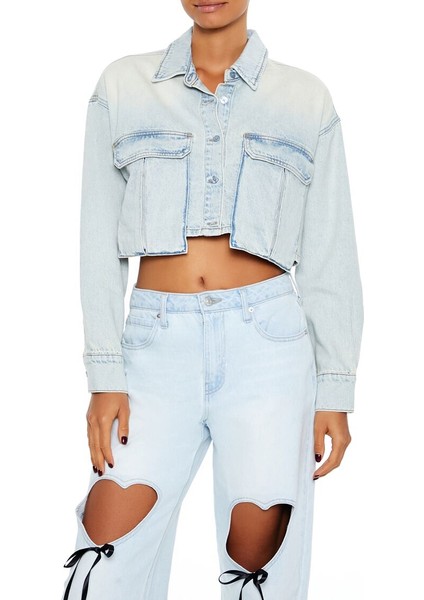 Asimetrik Denim Crop Gömlek fiyatları