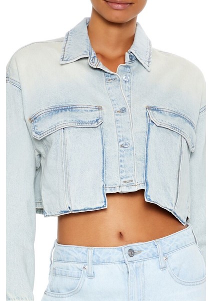 Asimetrik Denim Crop Gömlek indirimleri