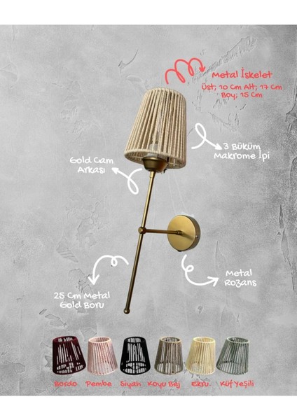 Auera - Makrome Ipli Aplik Ekru (2 Metre Arapuarlı Fişli Kablosu Dahil) fırsatları
