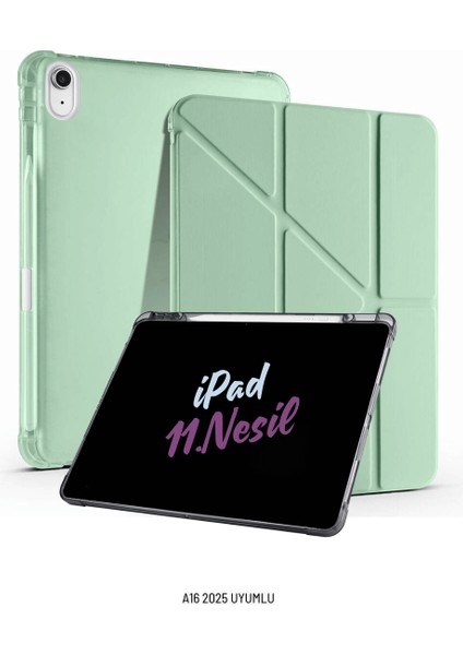 Apple iPad 11. Nesil A16 2025 Uyumlu 10.9 Inç Kalem Bölmeli Standlı Fuchsia Tri Folding Tablet Kılıfı