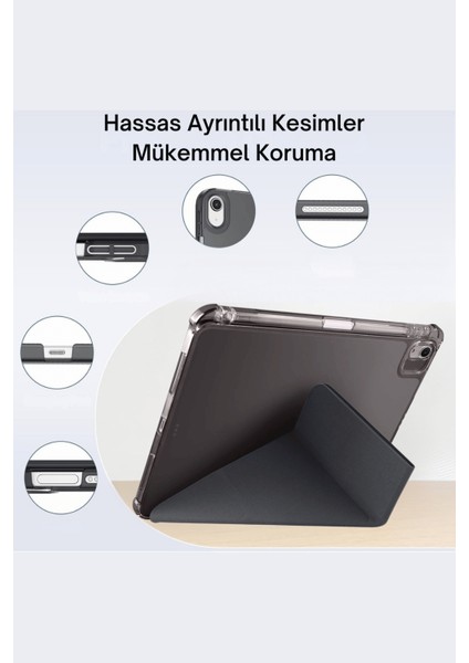 Apple iPad 11. Nesil A16 2025 Uyumlu 10.9 Inç Kalem Bölmeli Standlı Fuchsia Tri Folding Tablet Kılıfı