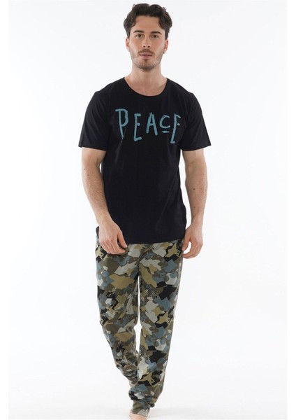 Gazzaz Erkek Siyah Kısa Kollu Pijama Takımı