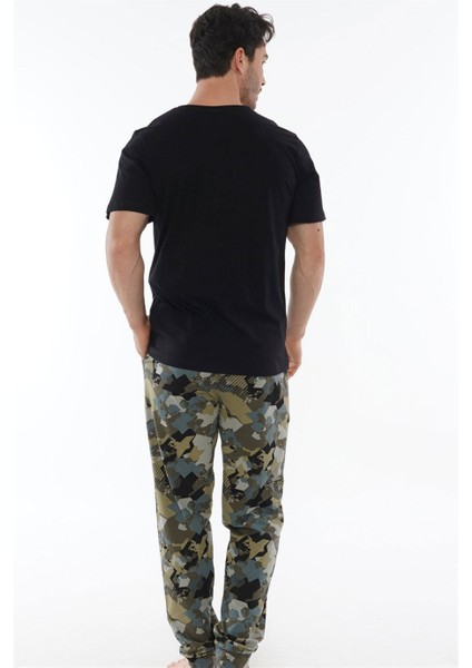 Gazzaz Erkek Siyah Kısa Kollu Pijama Takımı