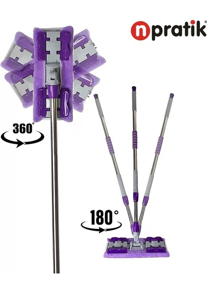 Mikrofiber Mandallı Teleskopik Mop 1 Adet Yedek Bez