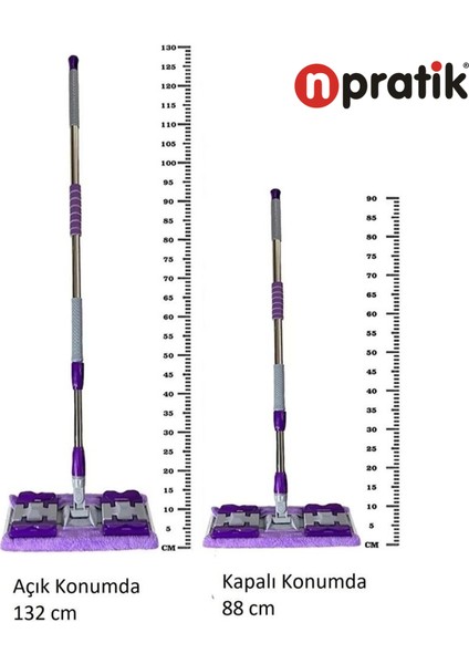Mikrofiber Mandallı Teleskopik Mop 1 Adet Yedek Bez