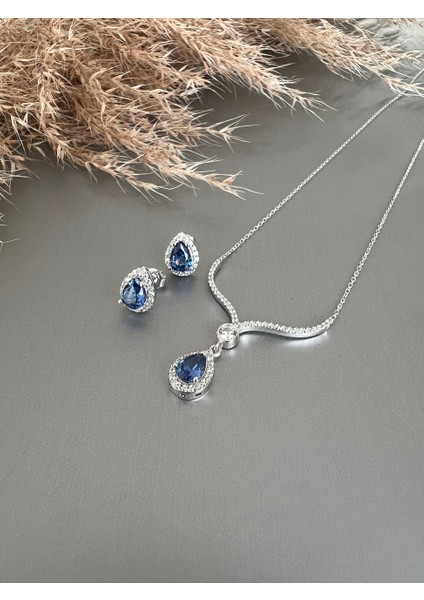 925 Ayar Gümüş Damla Model Gümüş Tanzanit Set fırsatları