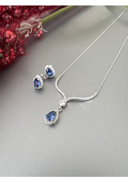 925 Ayar Gümüş Damla Model Gümüş Tanzanit Set indirimleri