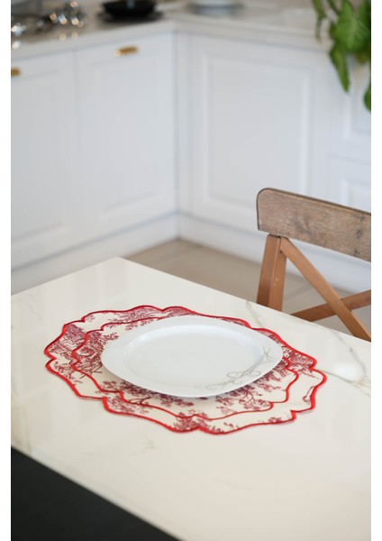 Vintage Desenli Bordo Renk Amerikan Servis Takımı 6lı