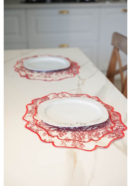 Vintage Desenli Bordo Renk Amerikan Servis Takımı 6lı