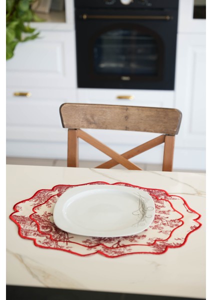 Vintage Desenli Bordo Renk Amerikan Servis Takımı 6lı