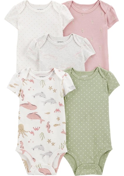 Layette Kız Bebek Kısa Kollu Body 5'li Paket