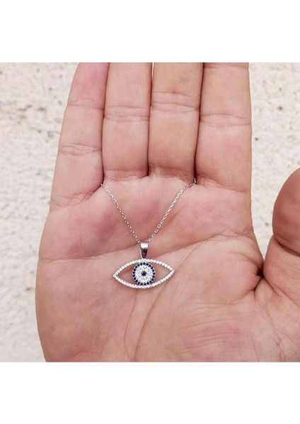 Zirkon Taşlı Göz Nazar Boncuğu Nazar Boncuğu 925 Ayar Gümüş Nazar Kolye fırsatları