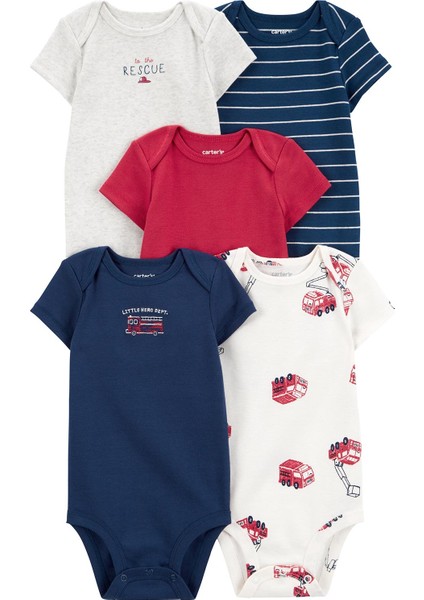 Layette Erkek Bebek Kısa Kollu Body 5'li Paket