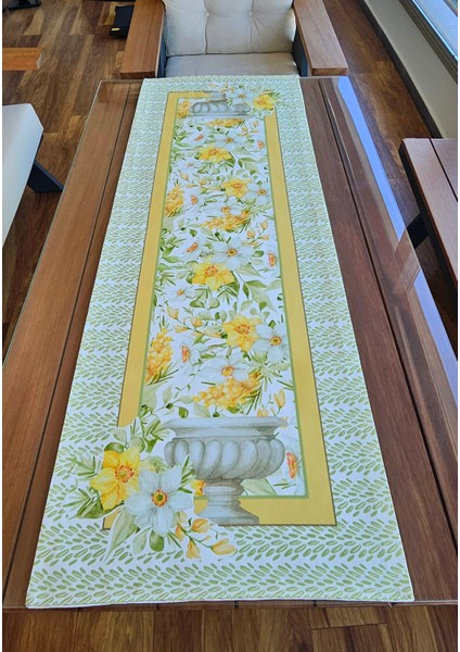 Sarı Çiçek Desenli Runner