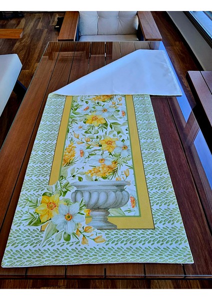 Sarı Çiçek Desenli Runner
