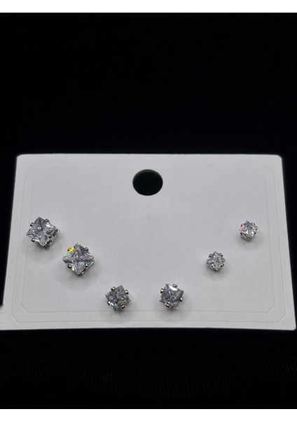 Xupıng Jewelry Zirkon Taşlı Gümüş Renk 6’lı Küpe Seti