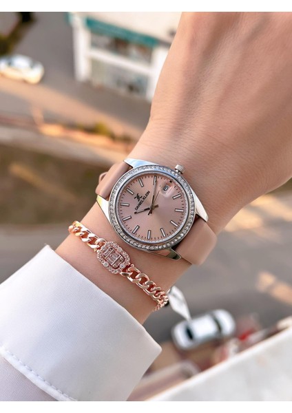 Deri Kordon Takvinli Kadran 3 Atm Suya Dayanıklı Kadın Kol Saati+Bileklik BDK.13597-7 fiyatları