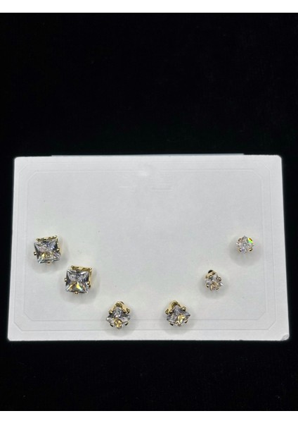 Xupıng Jewelry Altın Kaplama Zirkon Taşlı Küpe Seti (6’lı)