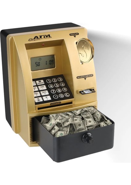 Şifreli Kumbara Atm Şekilli Eğitici Hesap Makinesi Sesli Komut LCD Ekran Saat Takvim Alarm