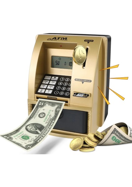 Şifreli Kumbara Atm Şekilli Eğitici Hesap Makinesi Sesli Komut LCD Ekran Saat Takvim Alarm