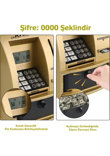 Şifreli Kumbara Atm Şekilli Eğitici Hesap Makinesi Sesli Komut LCD Ekran Saat Takvim Alarm
