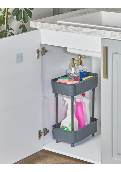Iki Katlı Raf Çok Amaçlı 2 Katlı Evye Altı Düzenleyici Dolap Içi Tezgah Altı Banyo Mutfak Organizer