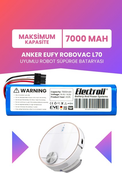 Eufy L70 Hybrid Batarya (Maksimum Kapasite) 7.000MAH Pil Akıllı Robot Süpürge Batarya