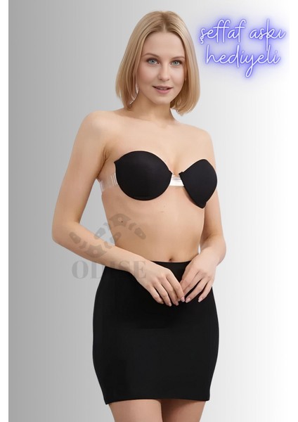 Sırtı Şeffaf Ayarlanabilir Dekolte Abiye Kıyafet Mezuniyet, Düğün Sütyeni (Destekli-Dolgulu) fırsatları