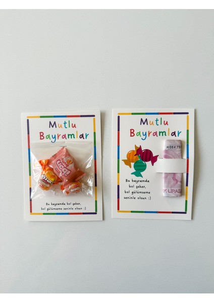 2li Set 10AR Adet Bayram Tebrik Kartı - Bayram Şekeri Kartı - Ramazan Bayramı Model 2