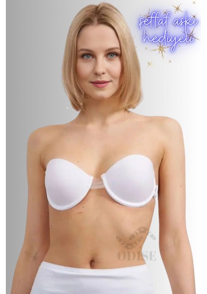 Sırtı Şeffaf Ayarlanabilir Dekolte Abiye Kıyafet Mezuniyet, Düğün Sütyeni (Destekli-Dolgulu)