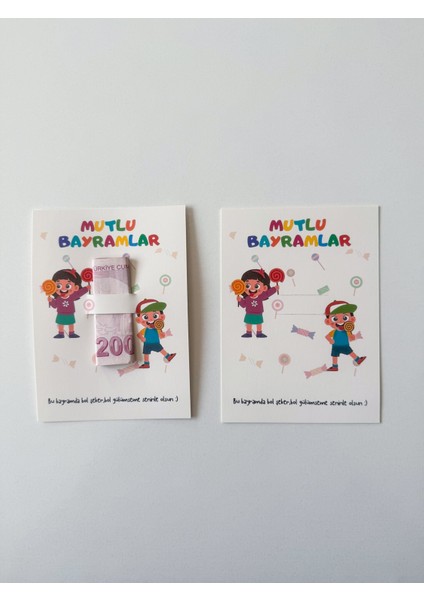 20 Adet Bayram Tebrik Kartı - Bayram Harçlık Kartı - Kurban Bayramı - Ramazan Bayramı Model 1