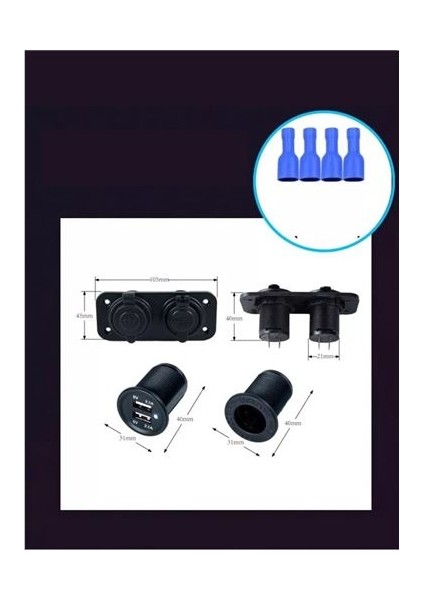 USB + 12-24 Volt Çakmak Giriş Soket Tekne Oto Kamyonet Soketi Marine Tip Soket 7 modelleri