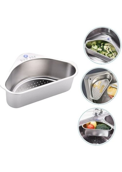Inox Lavabo Köşe Süzgeci Organizer 304 Paslanmaz Çelik